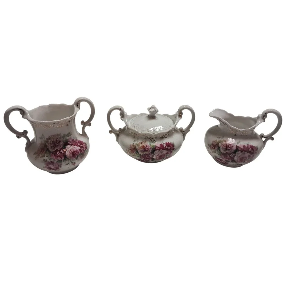 Vintage 3 Piece Tea Set Marked Welmar Germany Pink‎ Floral